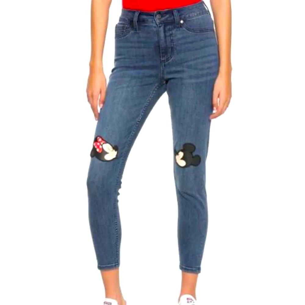 Disney Women's Junior Sz. 9 Mickey and Minnie Patch Crop Jeans  Stretch